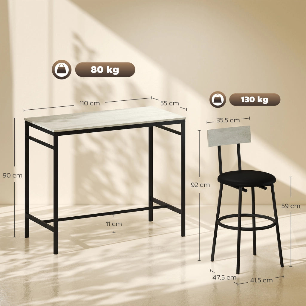 Tavolo da bar con sgabelli ¨C zephmum ¨C 110x55x90 cm, bianco, struttura in acciaio