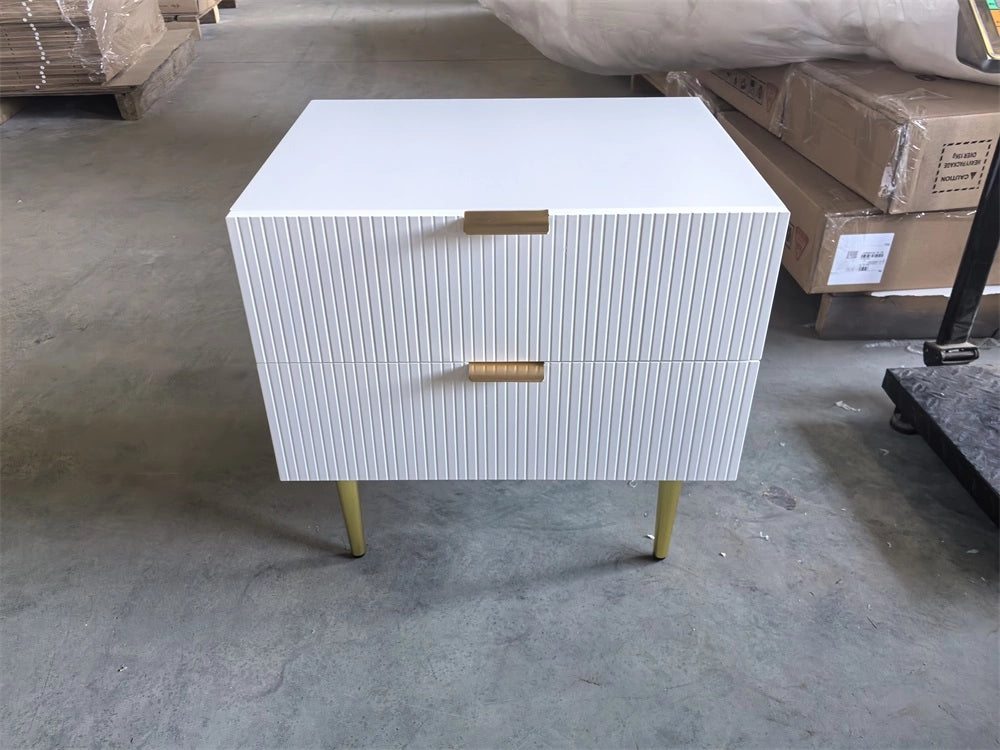 COMODINO con 2 cassetti 53 x 41,5 cm Bianco con dettagli in metallo