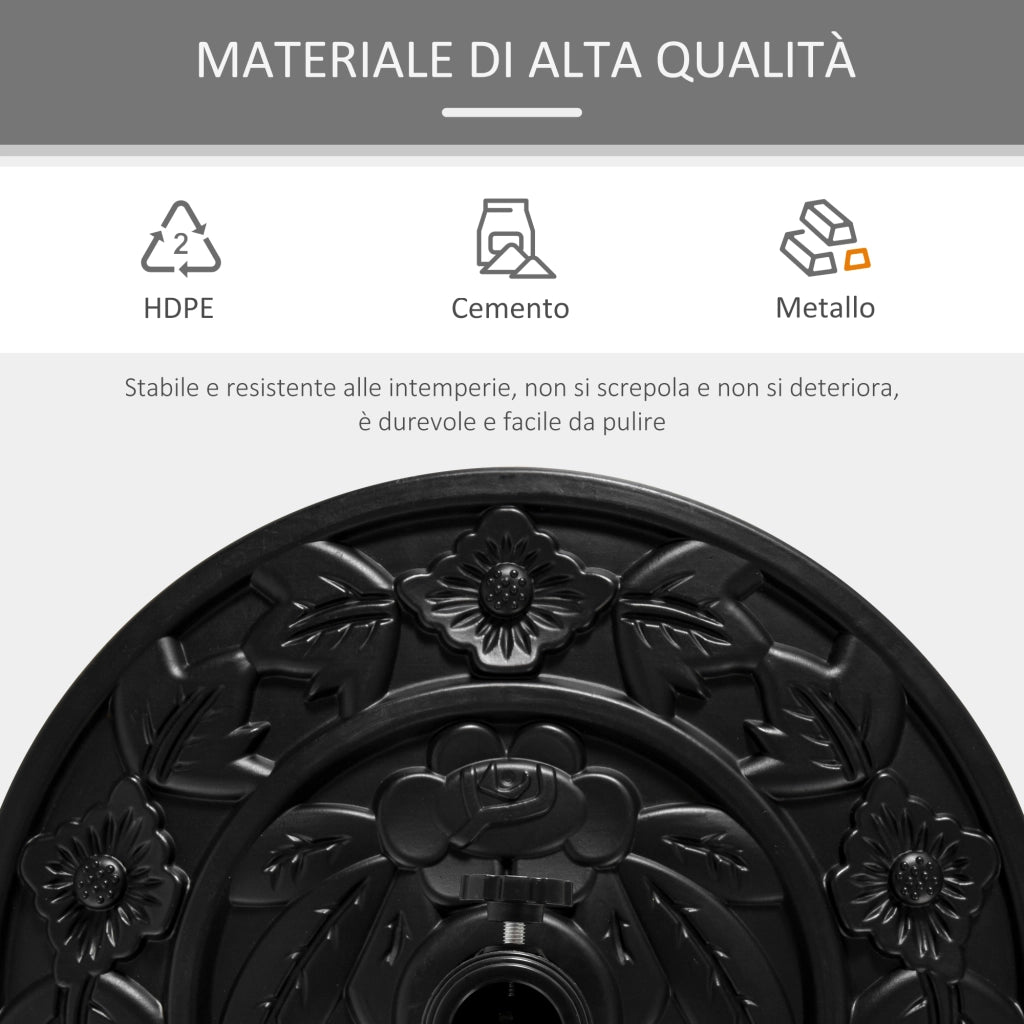 Base per Ombrellone Semicircolare da Giardino ¨C zephmum ¨C Nero HDPE Cemento Metallo ?50x32x32 cm