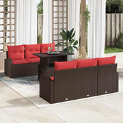Set Divano da Giardino con cuscino 7 pcs Marrone Poly Rattan
