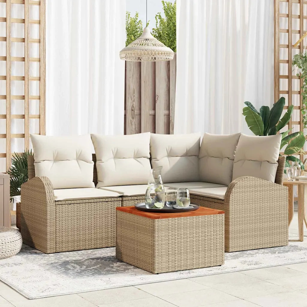 Set Divano da Giardino con cuscino 5 pcs Beige polyrattan