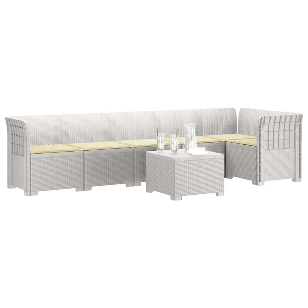 Divano da Giardino 6 Posti con Cuscini Aspetto Rattan PP Bianco 3444114