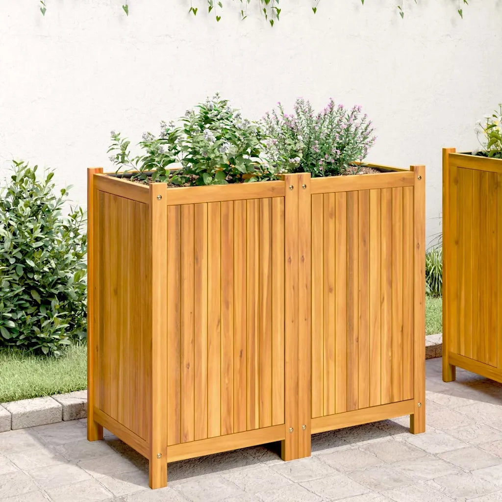 Fioriera Giardino con Rivestimento-Vaso da Esterno-Contenitore per Piante 84x42x75 cm Massello Acacia