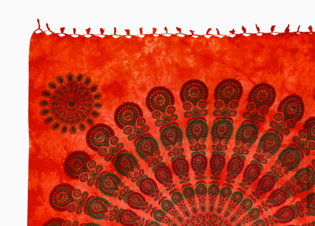 Telo Mare Spiaggia Grande Antisabbia Parasole Modello Batik Pavone - Pavone - Arancio