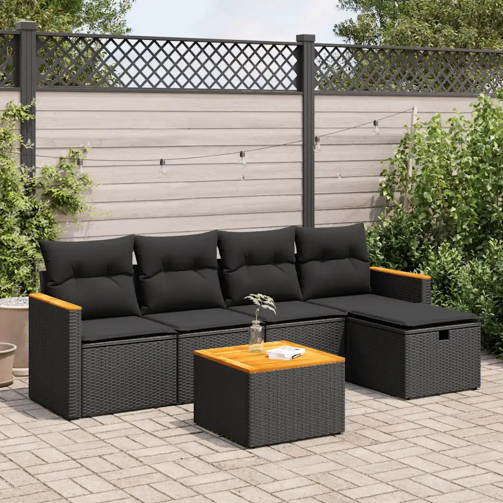 Set Divano da Giardino 6 pz con Cuscini Nero in Polyrattan 3325905