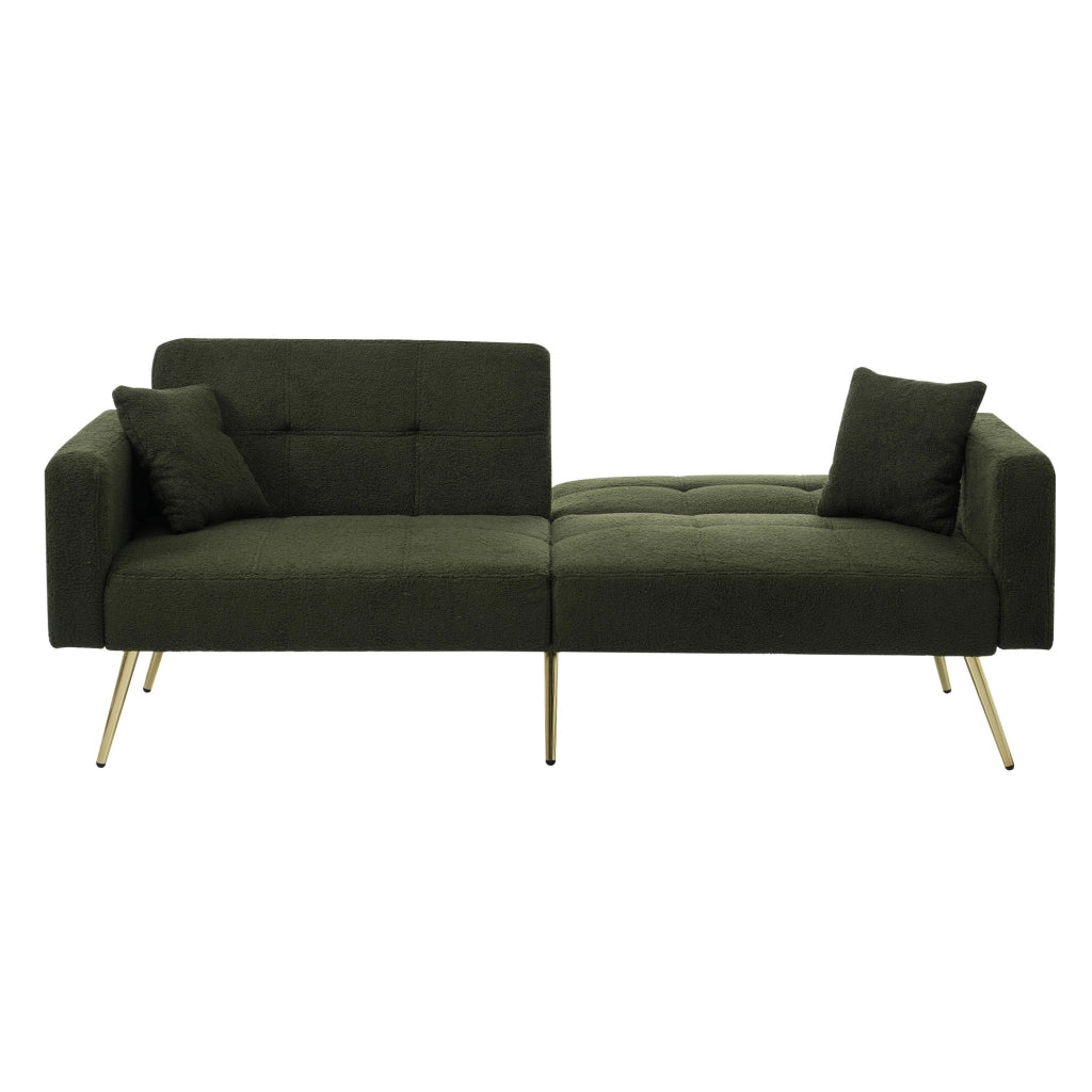 Divano letto convertibile con schienale reclinabile; 175x64x72 cm; in tessuto sherpa verde