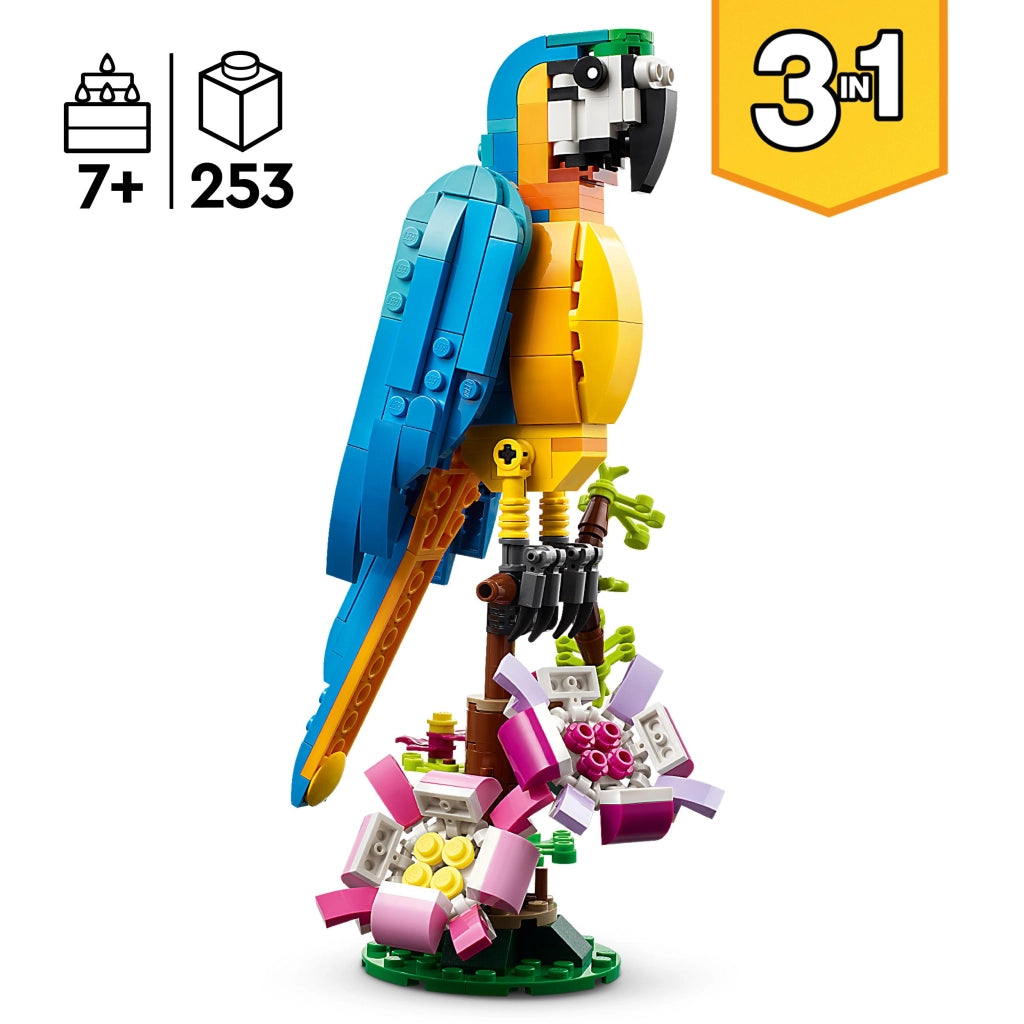 LEGO 31136 Creator Pappagallo Esotico, Set 3 in 1 con Pesce e Rana, Figure di Animali Giocattolo della Giungla, Giochi C