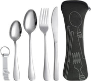 Set di cucina da campeggio in acciaio inossidabile - set di 5 pezzi portatile con custodia per viaggi, picnic, escursioni - nero