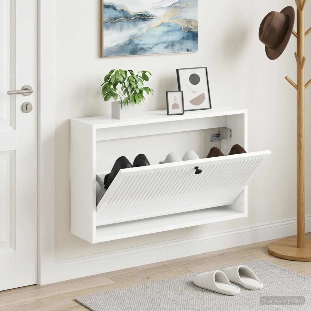 Mobiletto per Scarpe da Muro EDE 71 x 17 x 43 cm Bianco Lucido 895969