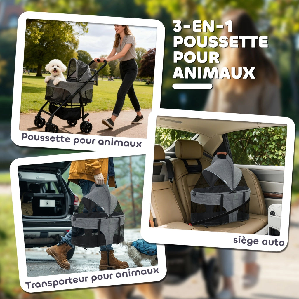 Cuscino per Cane Pieghevole Grigio ¨C zephmum ¨C 3 in 1 Nacelle Sospensione