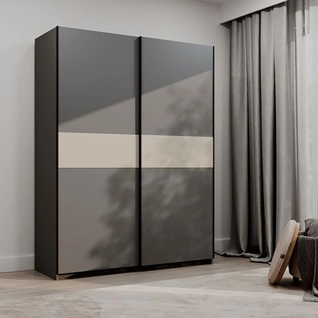 Armadio Camera da Letto Manita, Guardaroba 2 Ante 2 Ripiani, 150x204h cm Nero Antracite