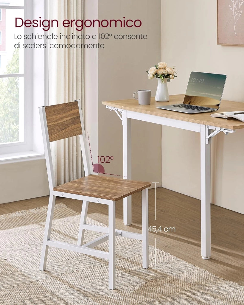 VASAGLE Sedie da Pranzo, Set di 2 Sedie da Cucina, Struttura in Acciaio, Stile Industriale, per Sala da Pranzo, Soggiorno, Cucina, Marrone Grano e Bianco Nuvola LDC092W01
