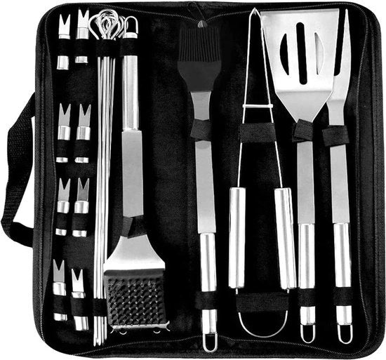 Set da griglia BBQ 22 pezzi - Incl. Tas di stoccaggio - Set da griglia in acciaio inossidabile - Accessori da barbecue - Accessori da barbecue per il padre - Termometro per carne - Accessori da barbecue per regali
