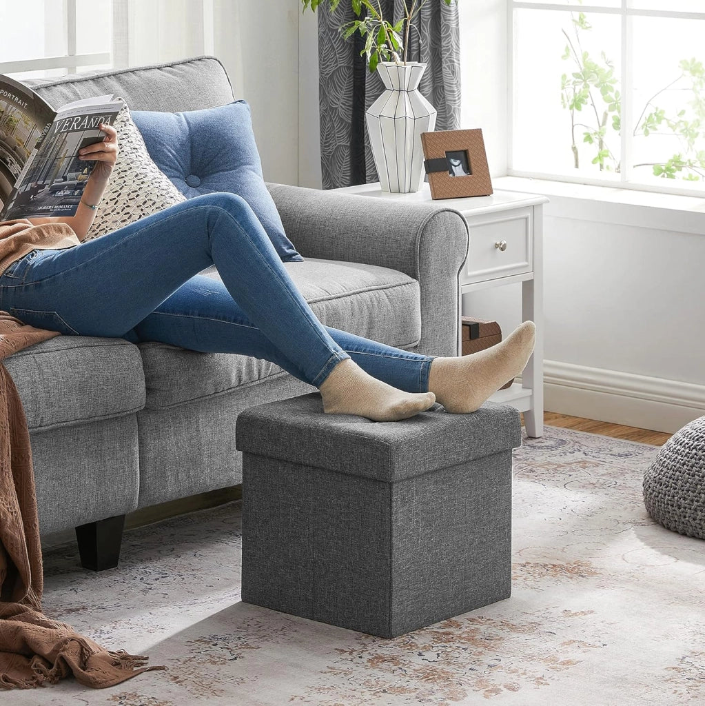 Pouf contenitore Valora grigio scuro con seduta pieghevole per soggiorno