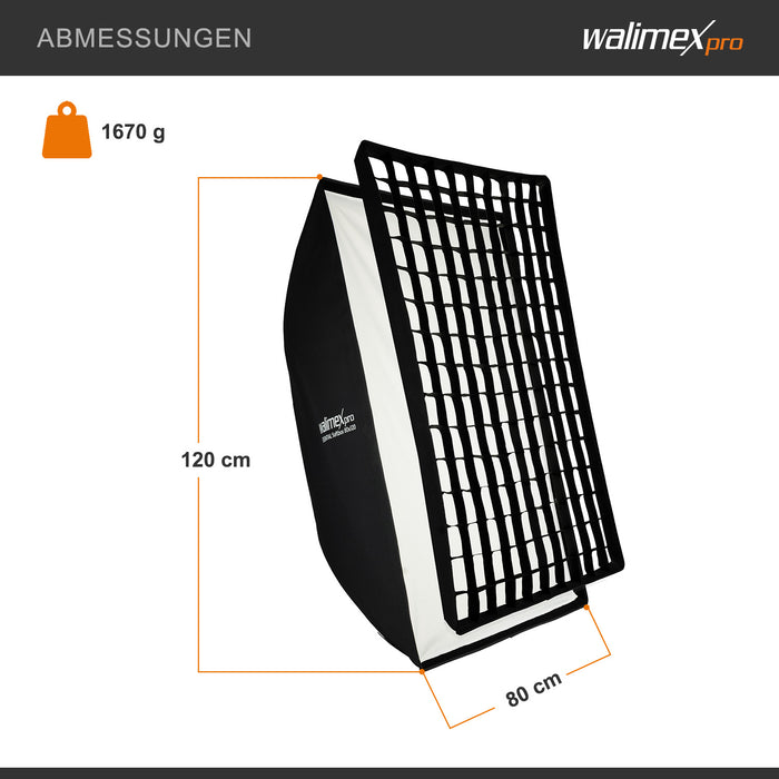 Essential Softbox 80x120cm con adattatore per Elinchrom 15,2, girevole a 360°, facile da montare, griglia inclusa, adattatore Bowens, per fotografia prodotti e persone