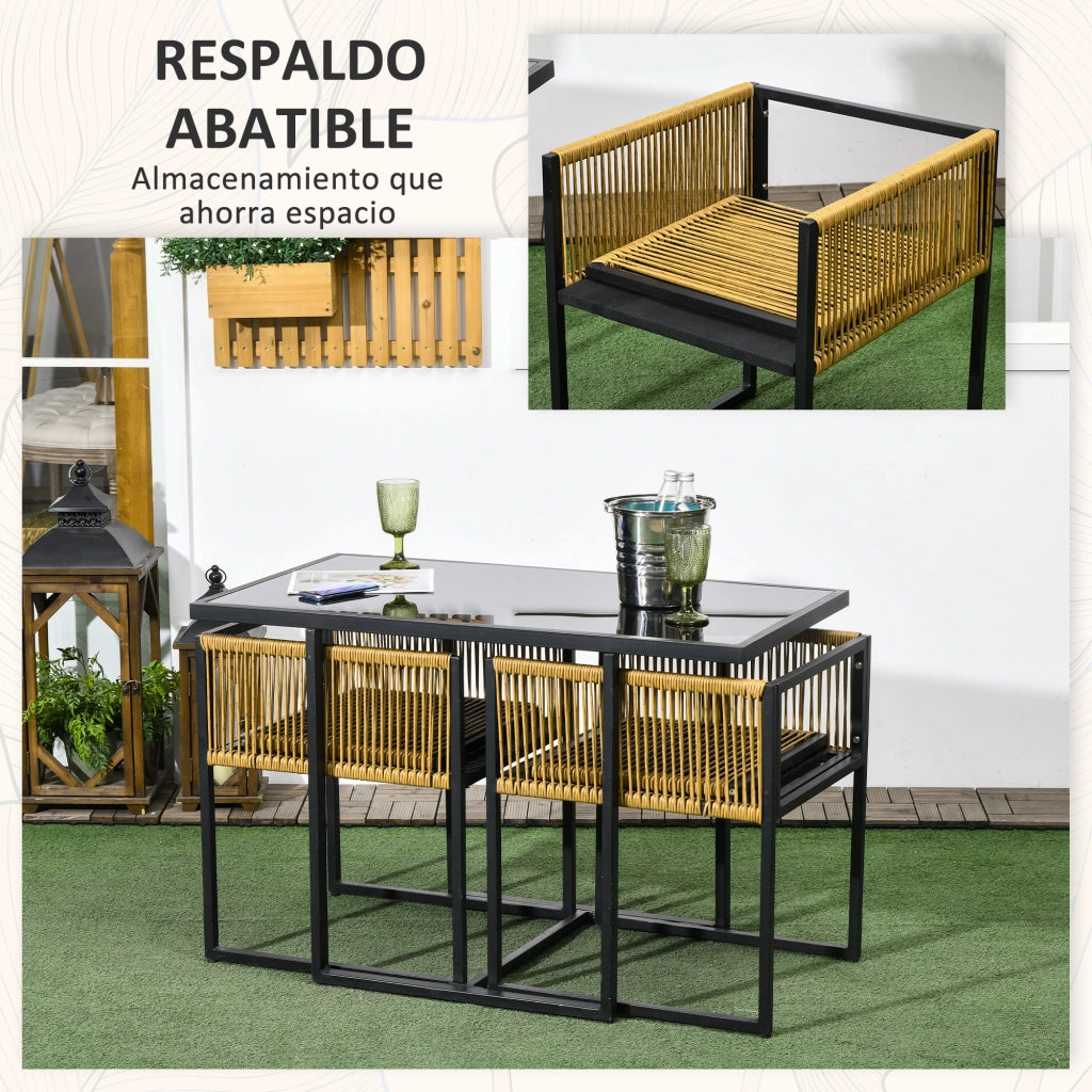 Tavolo da pranzo con vetro e 2 sedie in rattan ¨C zephmum ¨C nero e naturale 90x90x75 cm