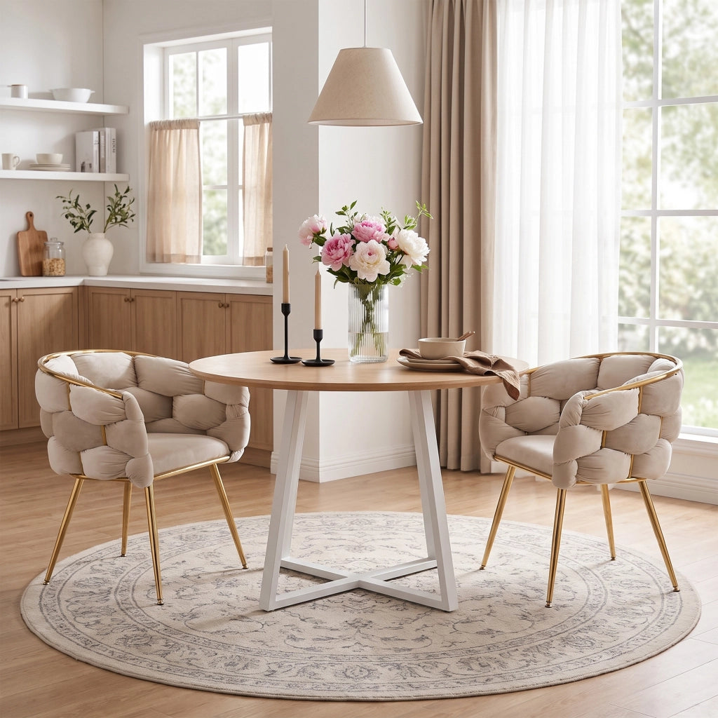 SEDIA Imbottita con braccioli in velluto beige struttura in metallo