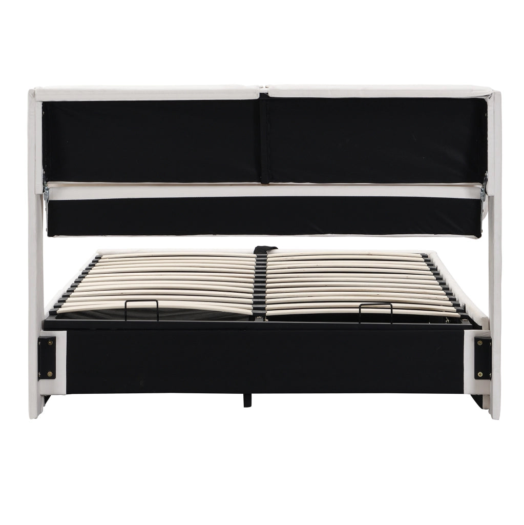 Letto imbottito in velluto beige 140 x 200 cm con contenitore e 3 cassetti