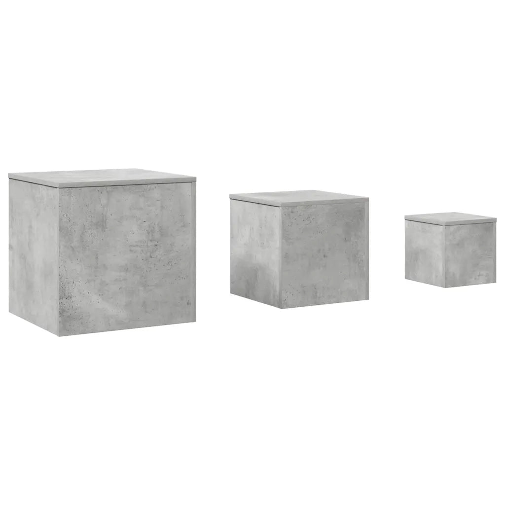 Tavolini 3 pz Grigio Cemento in Legno Multistrato 808589