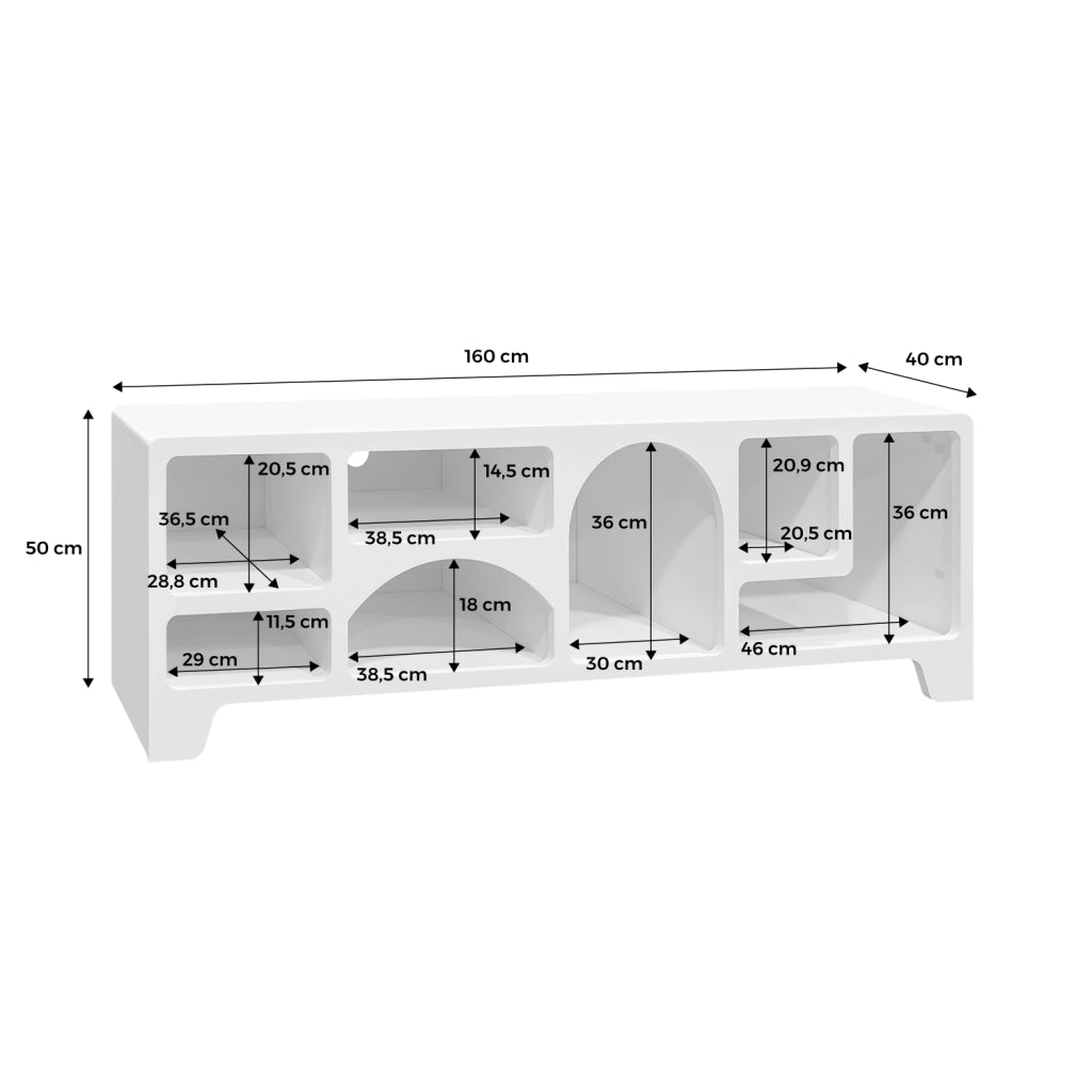 Mobilie tv organico effetto legno bianco, 160cm, bianco