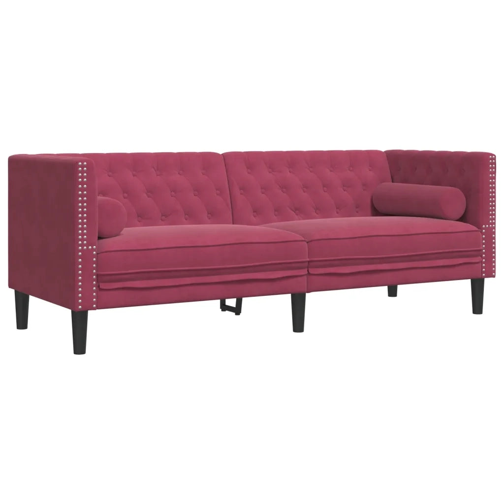 Set Divani Chesterfield 3pz con Cuscini Rosso Vino Velluto 3209285