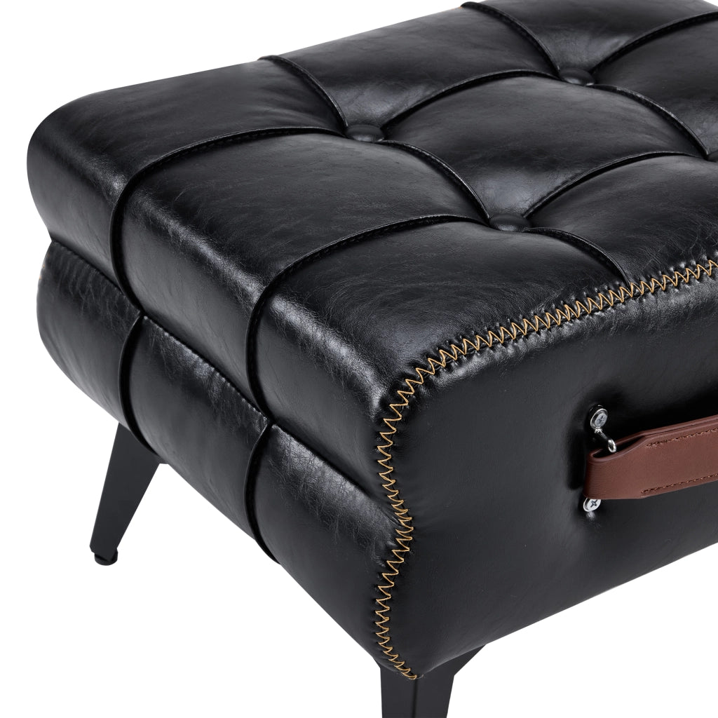 Poggiapiedi pouf - con maniglia e piedini antiscivolo - in similpelle - nero - 46×36×20 cm