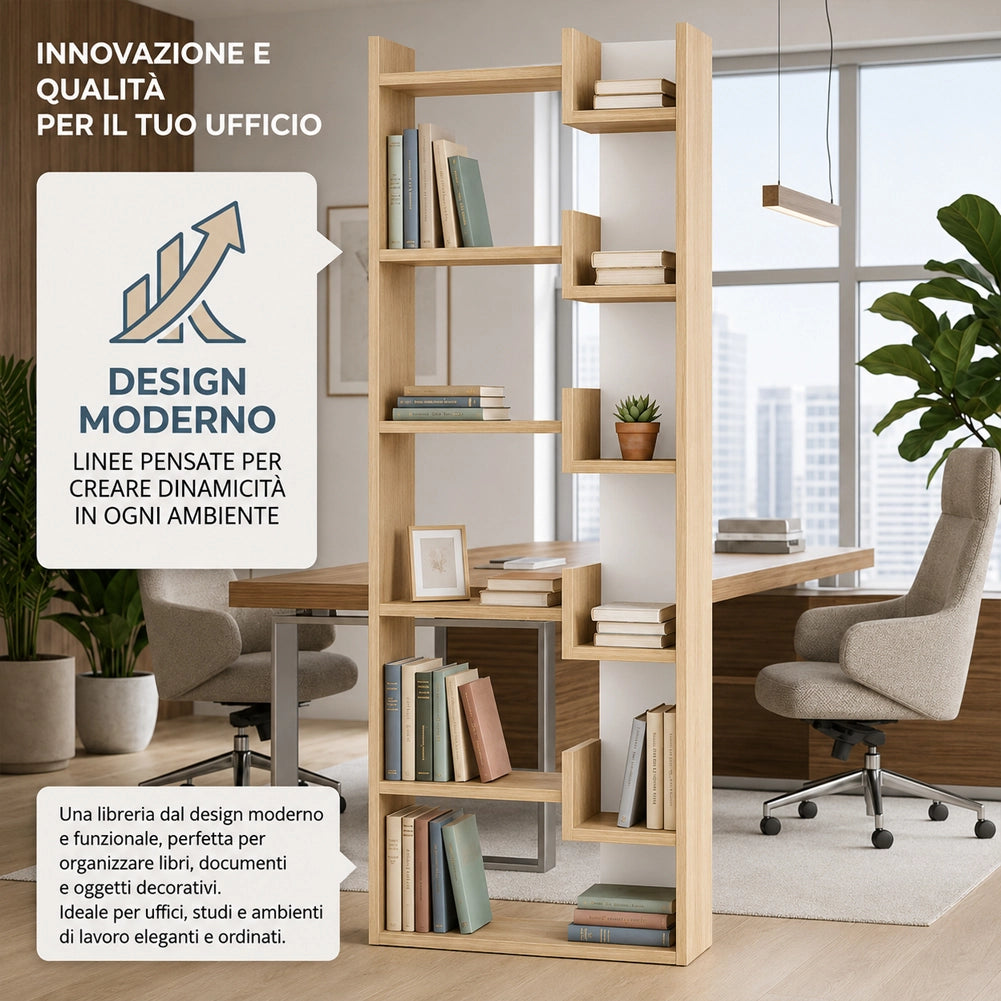 Libreria a 6 Ripiani 60,5x22x162,5 cm Scaffalatura Verticale Moderna Quercia