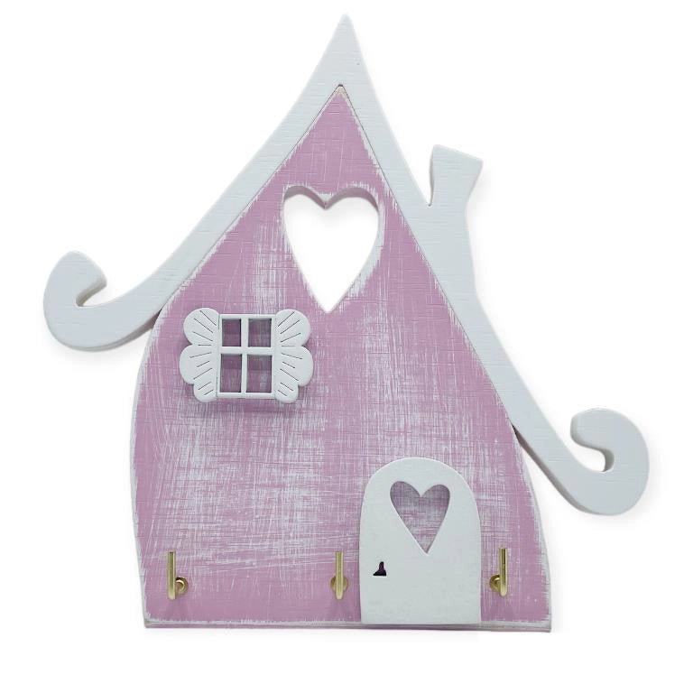 Portachiavi da Parete in Legno con Cuori 3 Ganci Rosa