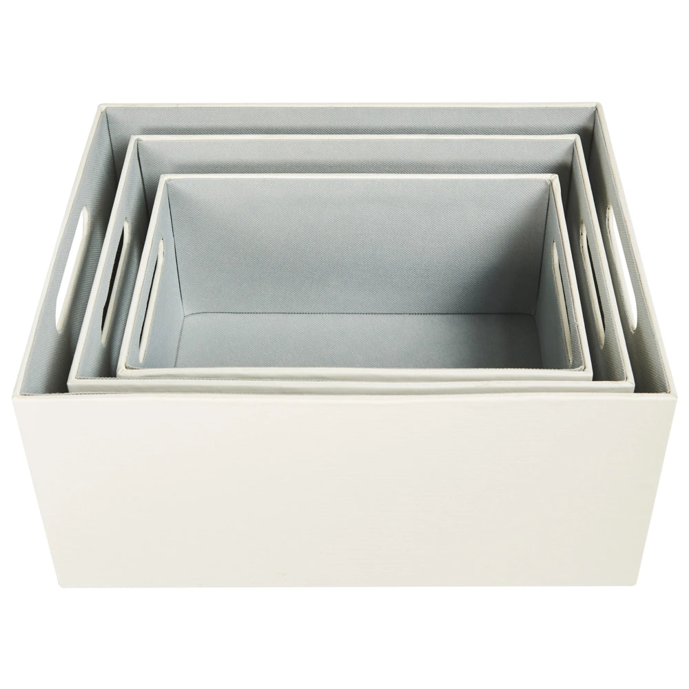 Set di 3 cesti portaoggetti con manici in ecopelle beige