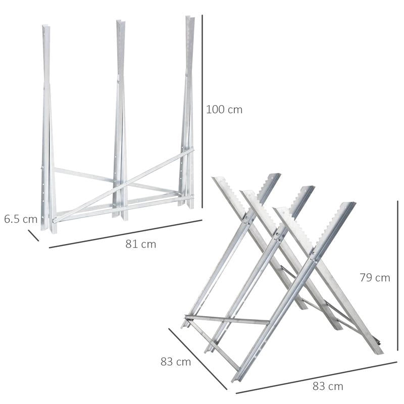 CAVALLETTO TAGLIALEGNA PIEGHEVOLE E TRIANGOLARE IN METALLOCON DENTI SEGHETTATI, 83X83X79 CM, ARGENTO