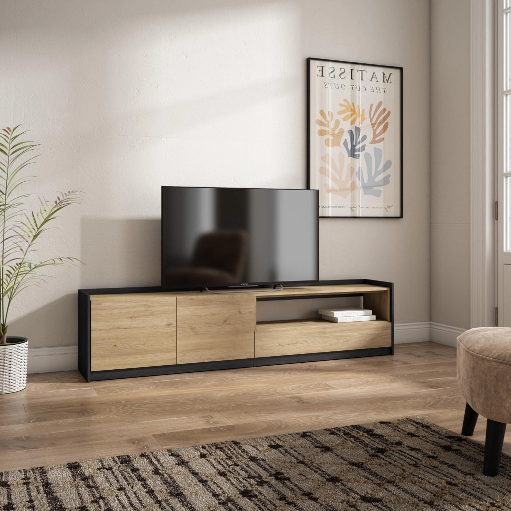 Mobile TV Soggiorno, 207x50x37 cm, Per TV fino a 80", Mobile Soggiorno, Rovere e nero