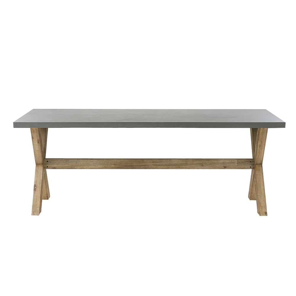 Set da pranzo per esterni grigio chiaro in fibra di legno cemento per 6 persone tavolo e sgabelli dal design moderno