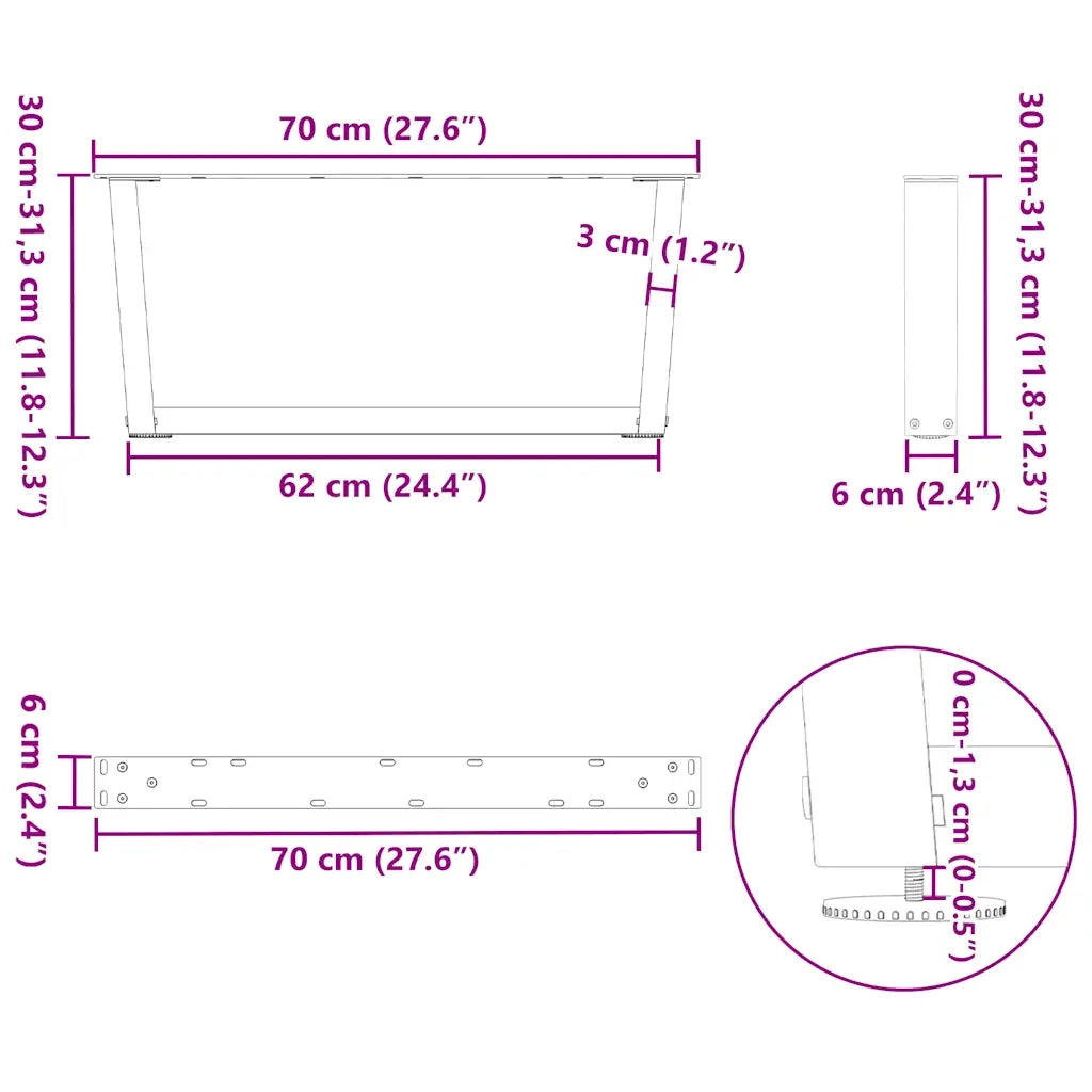 Gambe per Tavolino da CaffÃ¨ a Forma di V 2 pz Antracite 70x(30-31,3) cm Acciaio