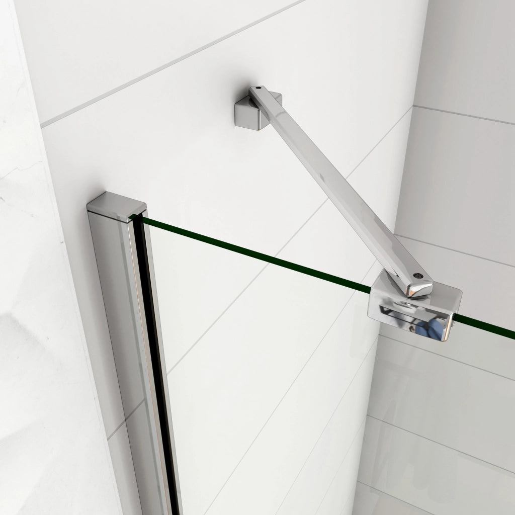 WALK IN Parete Doccia Paretina Fissa + Paretina Movibile 96x195 cm in Vetro 6 mm Trasparente Temperato Anticalcare Barra Stabilizzatrice e Telaio Cromato Lucido