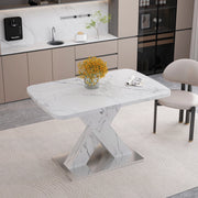 Tavolo allungabile rettangolare con piano effetto marmo bianco e base a X in metallo per sala da pranzo 160 × 80 × 76,5 cm