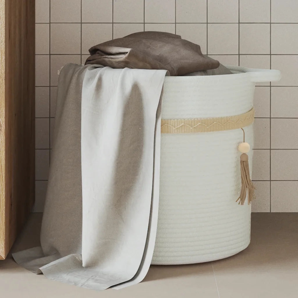 Cestino Portaoggetti Bianco ?38x36 cm in Cotone CFW9959915