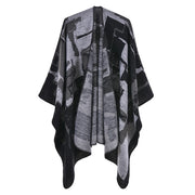 Nuovo scialle/mantella in jacquard di cashmere alla moda con spacchi, spesso e ampio, da donna.