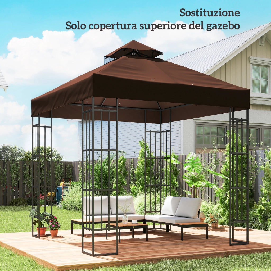 Copertura per Gazebo da Giardino 3x3m UPF30+ a 2 Livelli in Poliestere color Caff¨¨