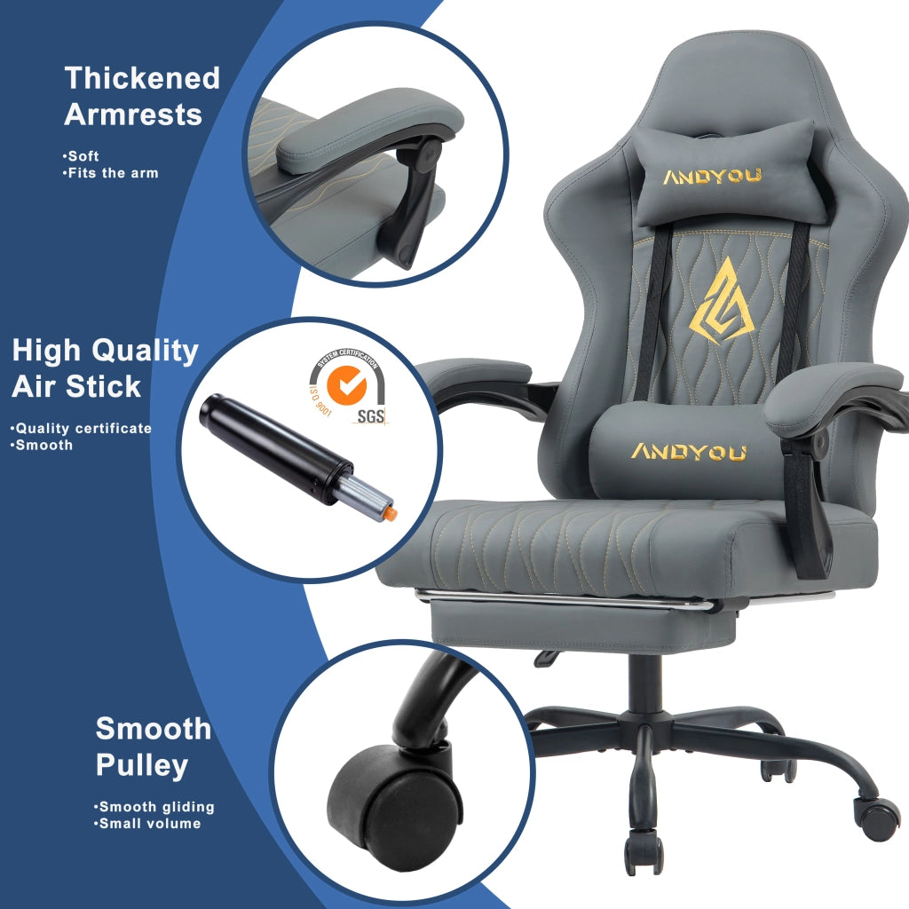 Sedia da Gaming con Poggiapiedi ¨C Zephmum ¨C Grigio
