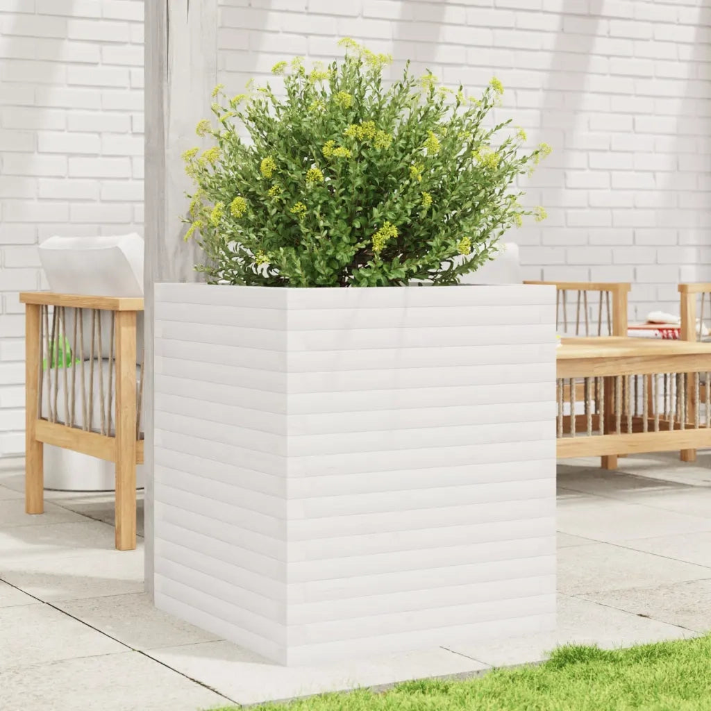 Fioriera | Cassetta per fiori | Vaso da Giardino Bianca 60x60x68,5 m Legno Massello di Pino