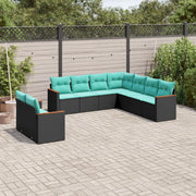 Set Divani da Giardino 9 pz con Cuscini Nero in Polyrattan 3226099