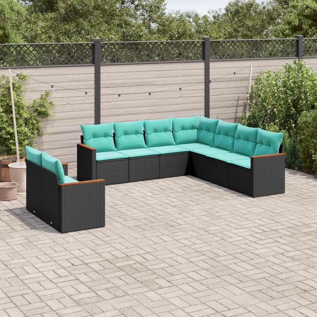 Set Divani da Giardino 9 pz con Cuscini Nero in Polyrattan 3226099