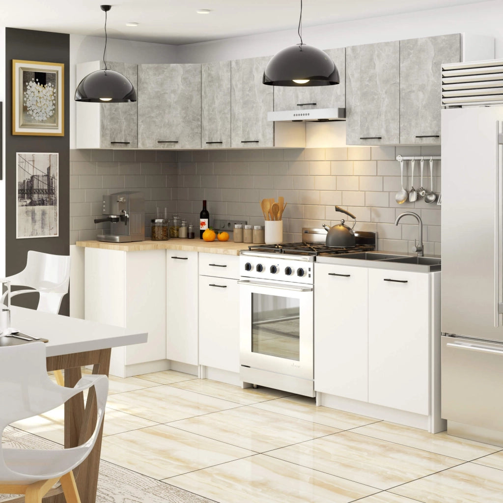 AKORD Set di Mobili da Cucina OLIWIA 300 cm Cemento 300 cm 11 ante 1 cassetto inserto frontale Bianco 300x46x203 cm