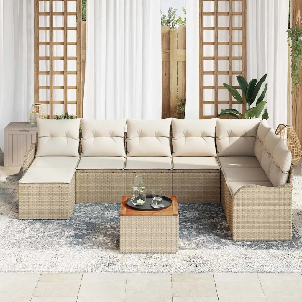 Set Divano da Giardino con cuscino 9 pcs Beige polyrattan