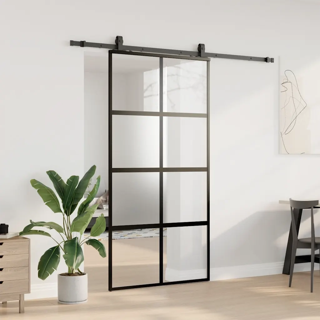 Porta Scorrevole Ferramenta Nera 102,5x205 cm Vetro Temperato 3375974
