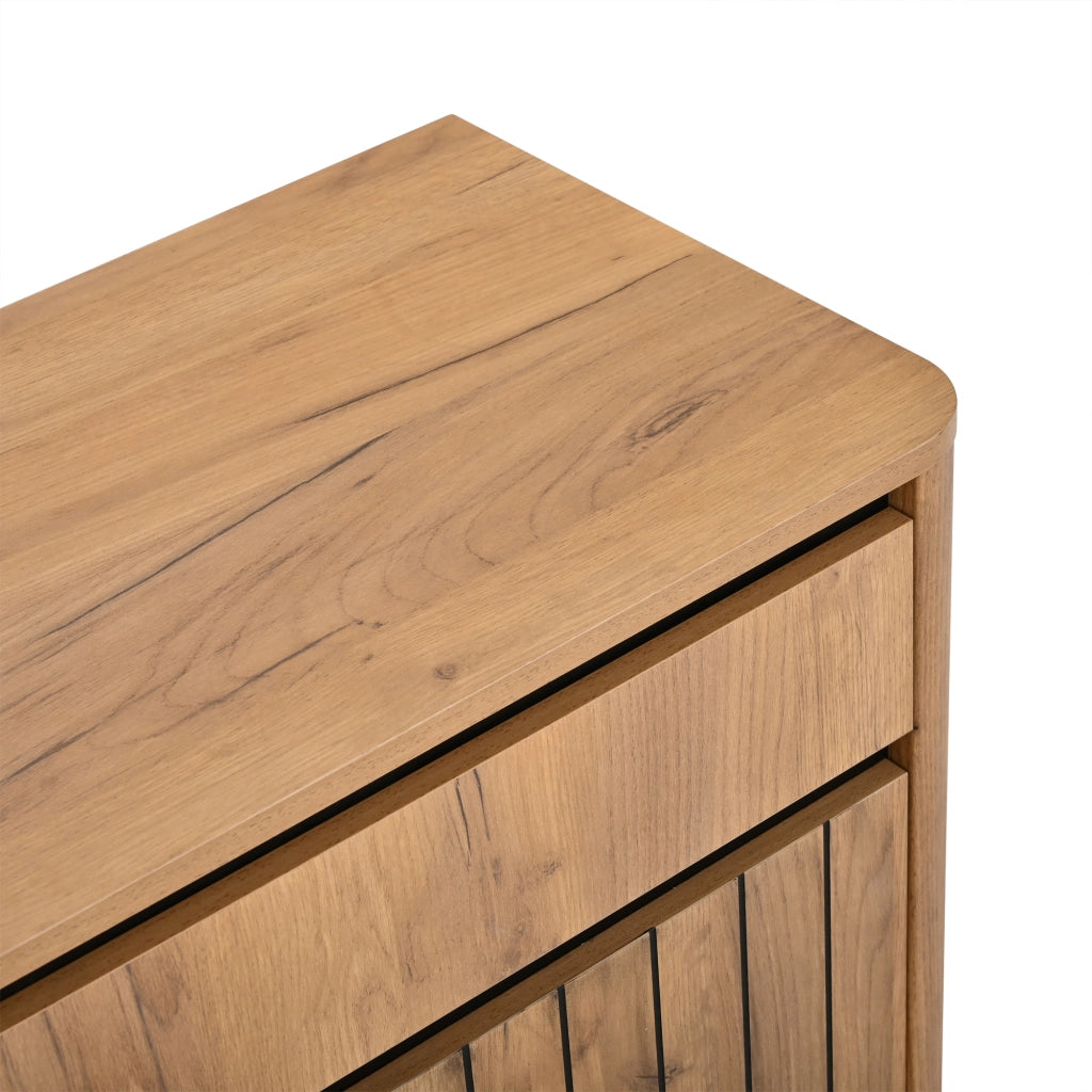 Credenza e madia con 3 cassetti e 3 ante a lamelle, per soggiorno e ingresso, in MDF naturale 160 × 40 × 73 cm
