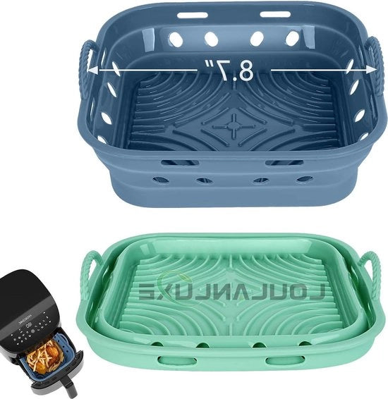 Bacchi in silicone per air fryer - 22 cm quadrati - pieghevoli - accessori per air fryer - 58-8 L - resistente al calore - circolazione dell'aria - qualità alimentare - 2 pezzi. Bacchi in silicone per air fryer