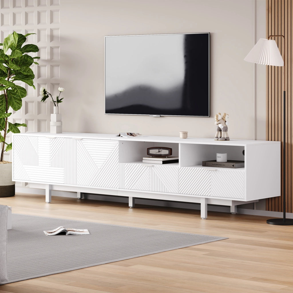 Mobile TV Geometrico con Ante e Vano Contenitore ¨C MINIMAL ¨C Bianco, 200x40x51 cm