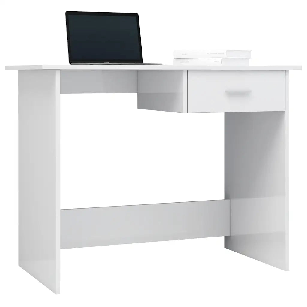 Scrivania-Scrivanie per ufficio e studio-Scrittoio Bianco Lucido 100x50x76 cm in Legno Multistrato 961104