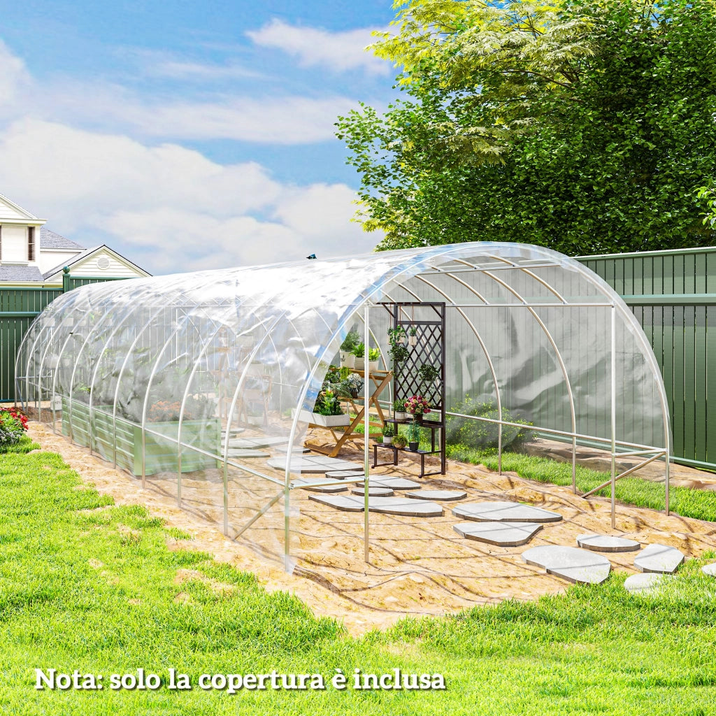 Copertura di Ricambio per Serra a Tunnel 6x10 m in PP Anti UV e Impermeabile Trasparente